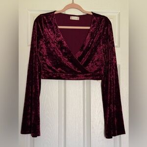 Altar'd State Velvet Wrap Crop Top - Burgundy